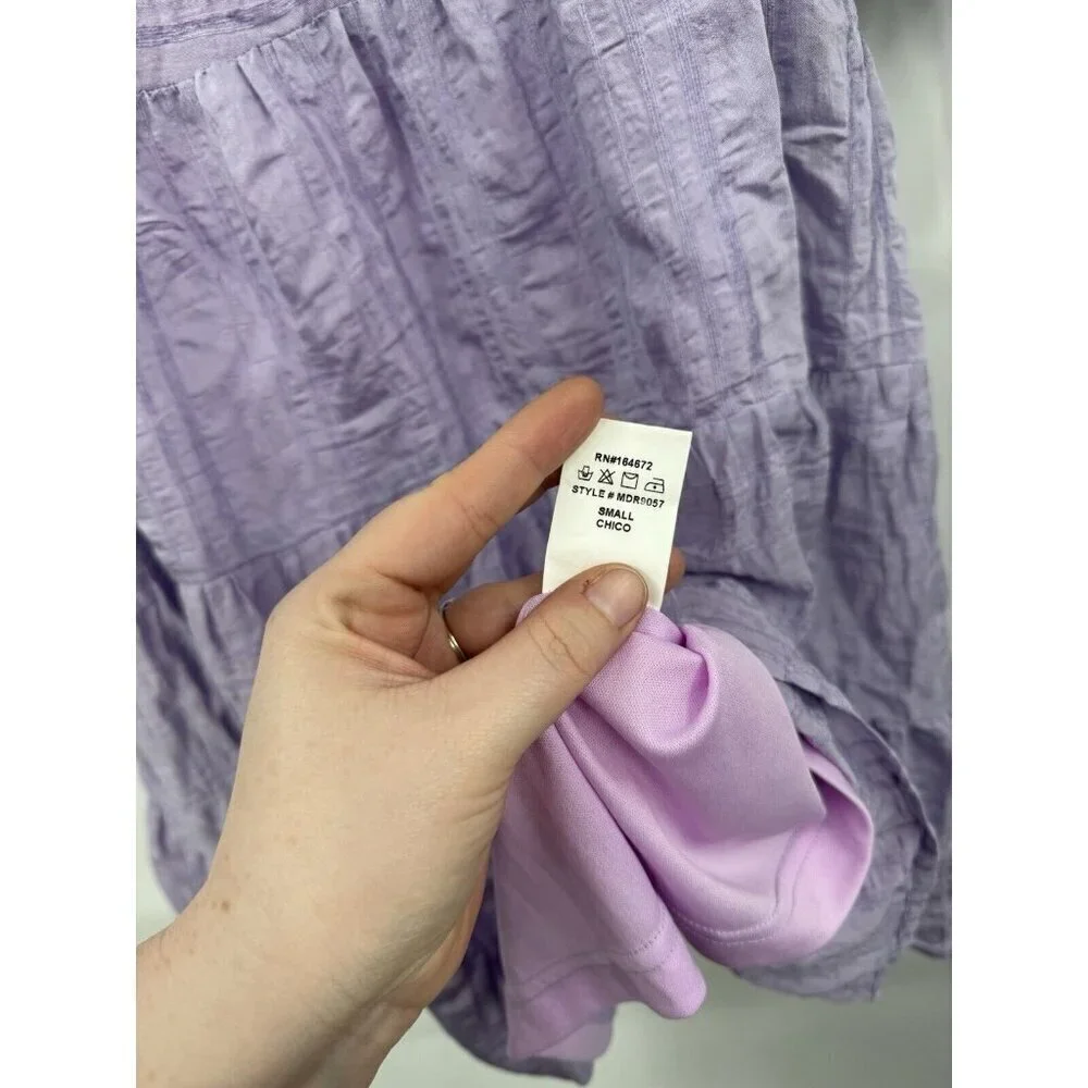 Talulah Mini Dress Women Small Purple Textured Tiered Farm Cottage Peasant Fairy